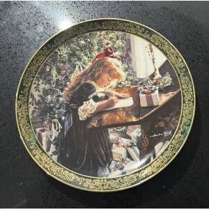 Victorian Christmas Collection DEAR SANTA Plate Sandra Kuck With Tag Girl Tree